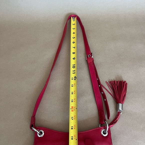 Clements Ribeiro Red Genuine Pebbled Leather Silver Hardware Crossbody Bag - Picture 8 of 11